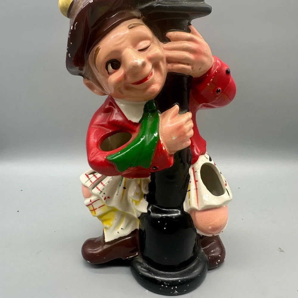 Vintage Charming Red and Green Ceramic Figurine Utensil holder